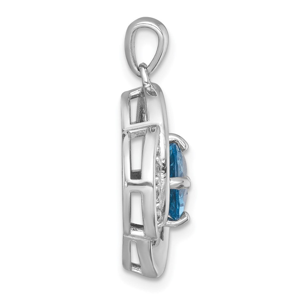Sterling Silver Rh-Pltd Polished Light Swiss Blue Topaz/white Topaz Pendant