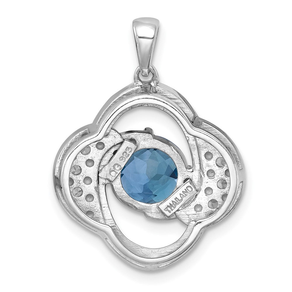Sterling Silver Rh-Pltd Polished Light Swiss Blue Topaz/white Topaz Pendant