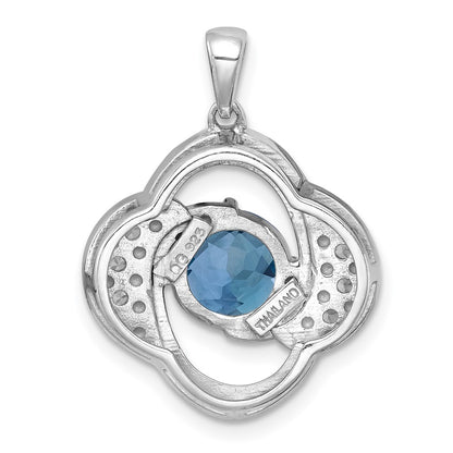 Sterling Silver Rh-Pltd Polished Light Swiss Blue Topaz/white Topaz Pendant