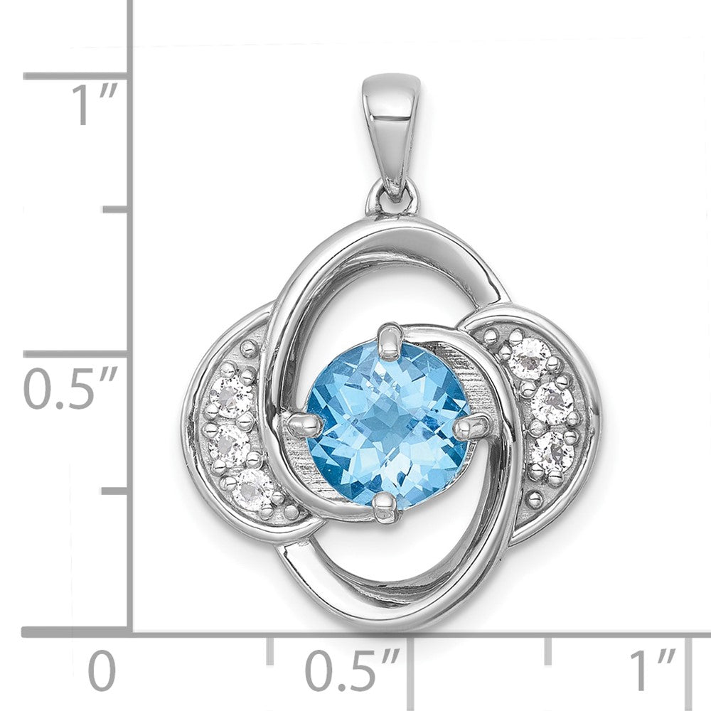 Sterling Silver Rh-Pltd Polished Light Swiss Blue Topaz/white Topaz Pendant