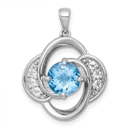 Sterling Silver Rh-Pltd Polished Light Swiss Blue Topaz/white Topaz Pendant
