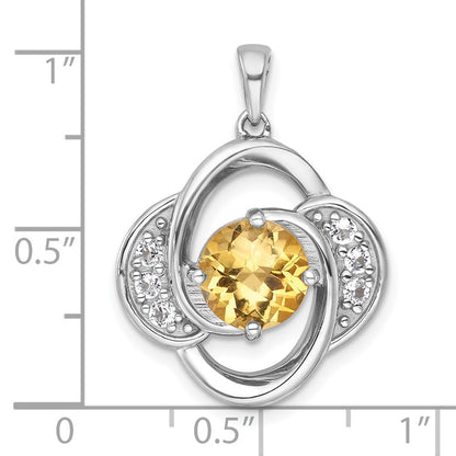 Sterling Silver Rh-Pltd Polished Fancy Citrine and White Topaz Pendant