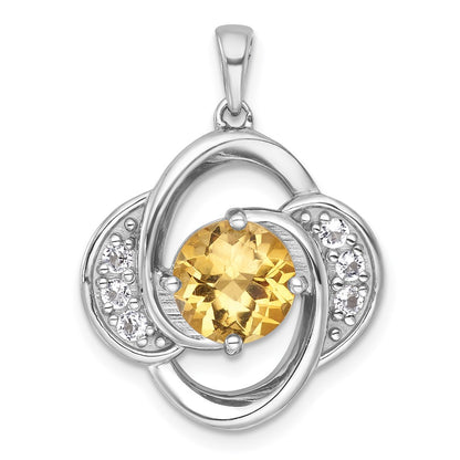 Sterling Silver Rh-Pltd Polished Fancy Citrine and White Topaz Pendant