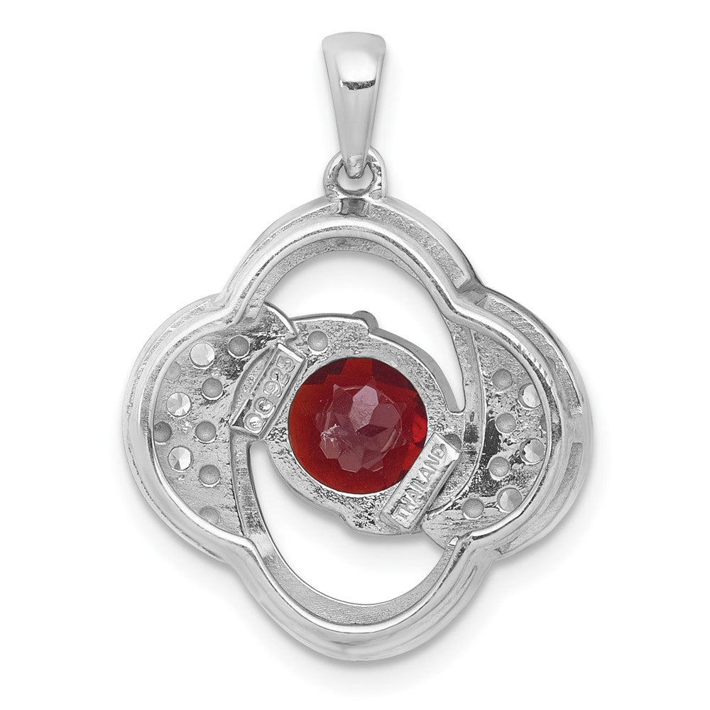 Sterling Silver Rh-Pltd Polished Fancy Garnet and White Topaz Pendant