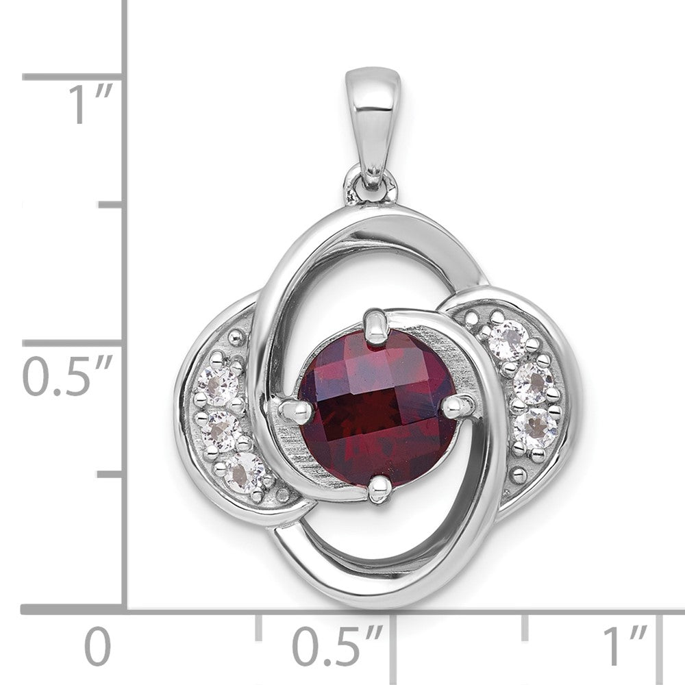 Sterling Silver Rh-Pltd Polished Fancy Garnet and White Topaz Pendant
