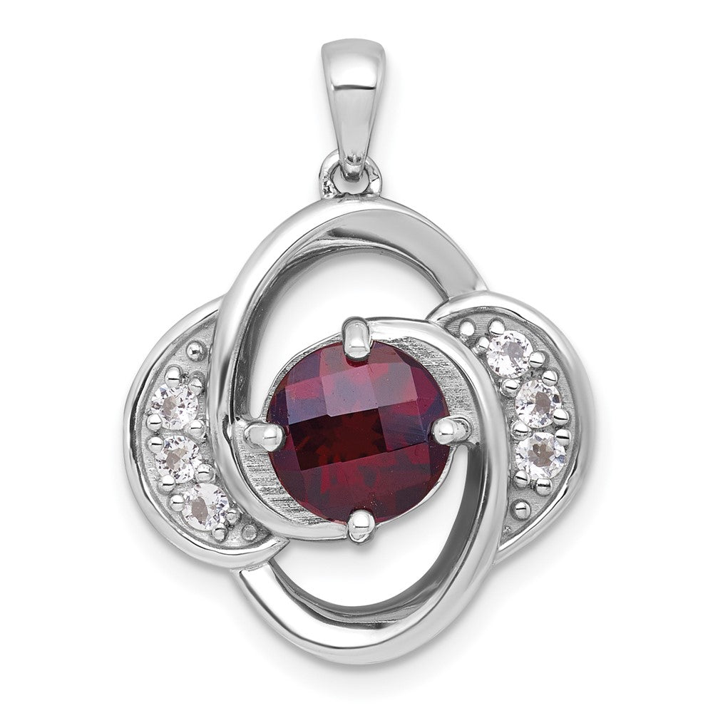 Sterling Silver Rh-Pltd Polished Fancy Garnet and White Topaz Pendant