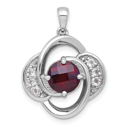 Sterling Silver Rh-Pltd Polished Fancy Garnet and White Topaz Pendant