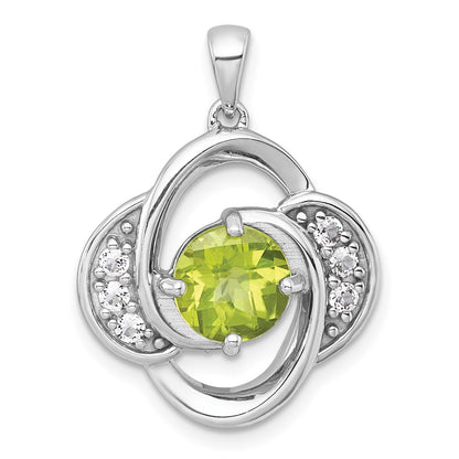 Sterling Silver Rh-Pltd Polished Fancy Peridot and White Topaz Pendant