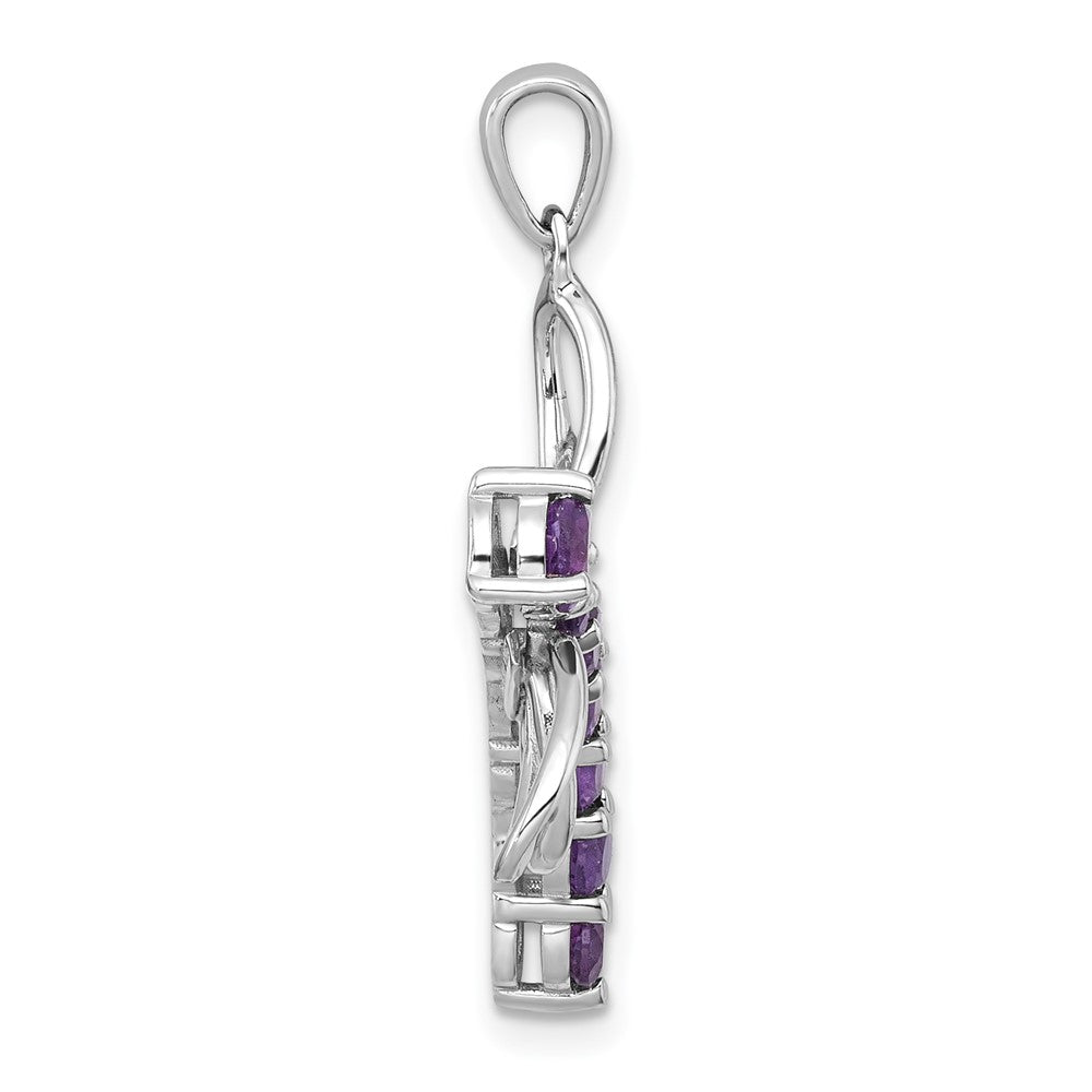 Sterling Silver Rhodium Plated Polished Amethyst Dragonfly Pendant