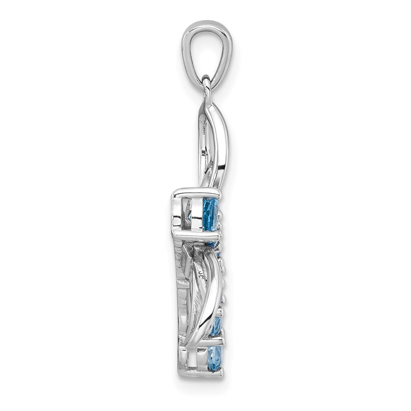 Sterling Silver Rh-Pltd Polished Light Swiss Blue Topaz Dragonfly Pendant