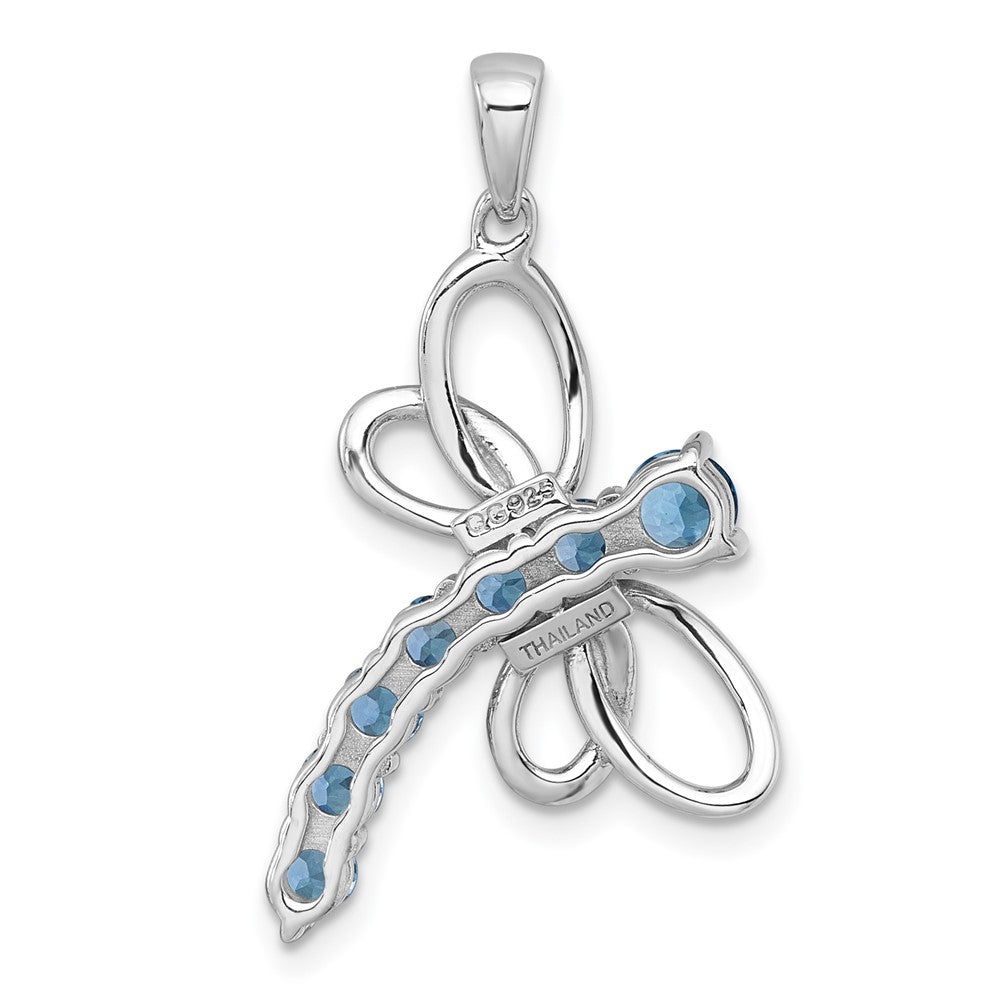 Sterling Silver Rh-Pltd Polished Light Swiss Blue Topaz Dragonfly Pendant