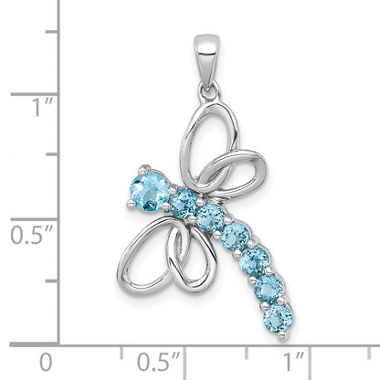 Sterling Silver Rh-Pltd Polished Light Swiss Blue Topaz Dragonfly Pendant