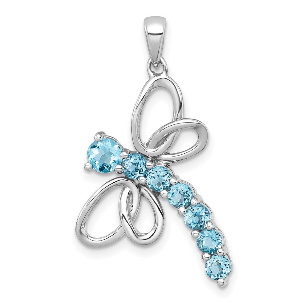 Sterling Silver Rh-Pltd Polished Light Swiss Blue Topaz Dragonfly Pendant
