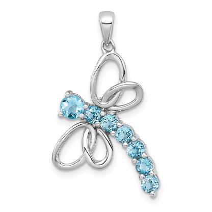Sterling Silver Rh-Pltd Polished Light Swiss Blue Topaz Dragonfly Pendant