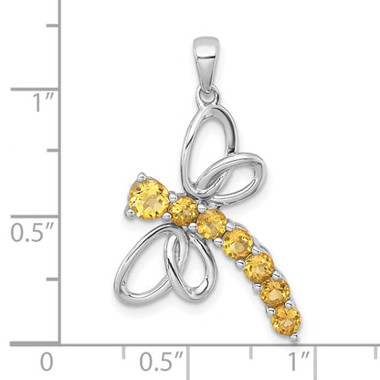 Sterling Silver Rhodium-Plated Polished Citrine Dragonfly Pendant