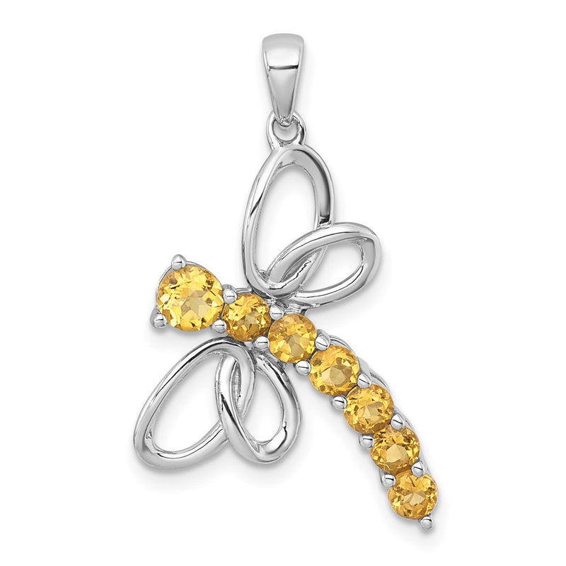 Sterling Silver Rhodium-Plated Polished Citrine Dragonfly Pendant