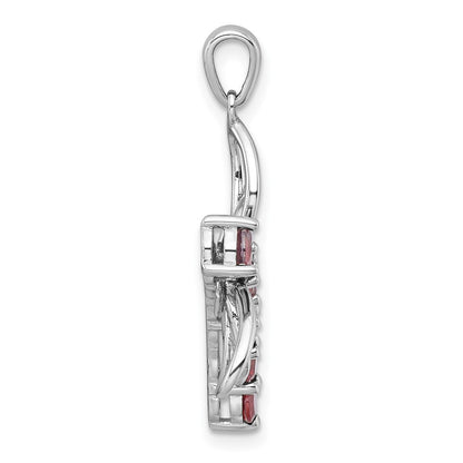 Sterling Silver Rhodium-Plated Polished Garnet Dragonfly Pendant