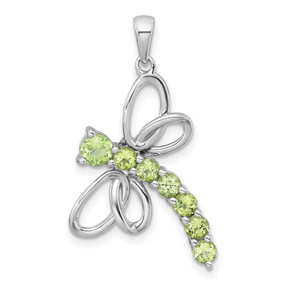 Sterling Silver Rhodium-Plated Polished Peridot Dragonfly Pendant