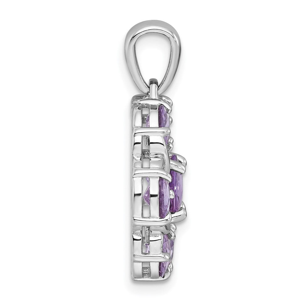 Sterling Silver Rh-Pltd Amethyst/rose De France Quartz Flower Pendant