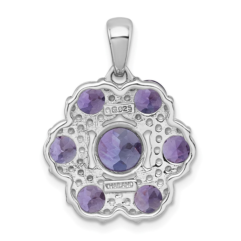 Sterling Silver Rh-Pltd Amethyst/rose De France Quartz Flower Pendant