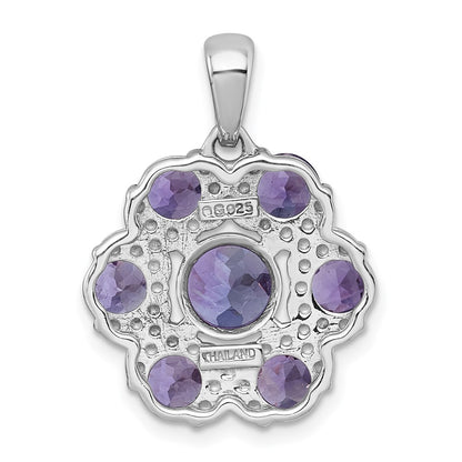 Sterling Silver Rh-Pltd Amethyst/rose De France Quartz Flower Pendant