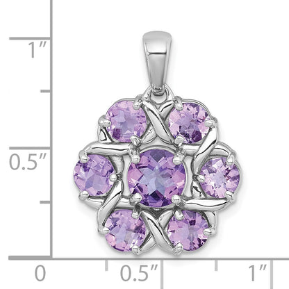 Sterling Silver Rh-Pltd Amethyst/rose De France Quartz Flower Pendant