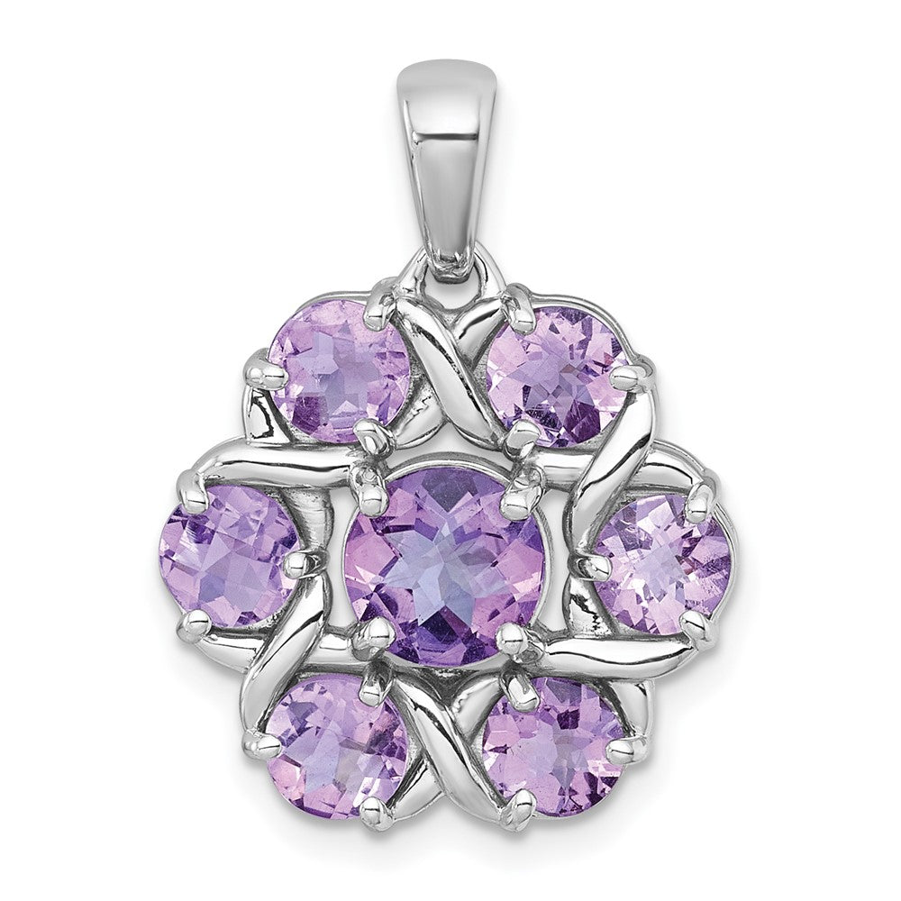 Sterling Silver Rh-Pltd Amethyst/rose De France Quartz Flower Pendant