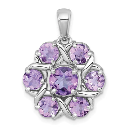 Sterling Silver Rh-Pltd Amethyst/rose De France Quartz Flower Pendant