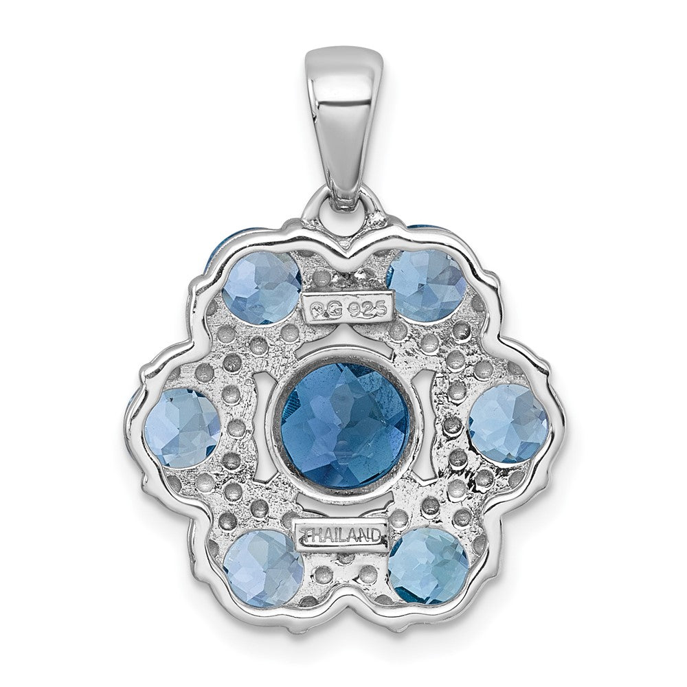 Sterling Silver Rh-Pltd Polished London Bt/light Swiss Bt Flower Pendant