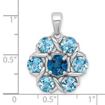 Sterling Silver Rh-Pltd Polished London Bt/light Swiss Bt Flower Pendant