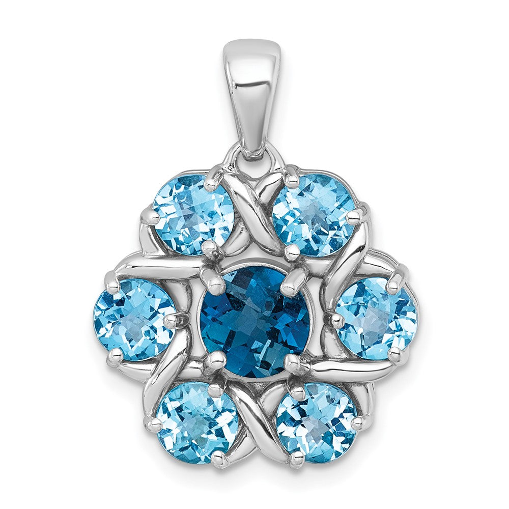 Sterling Silver Rh-Pltd Polished London Bt/light Swiss Bt Flower Pendant