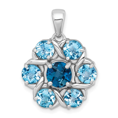 Sterling Silver Rh-Pltd Polished London Bt/light Swiss Bt Flower Pendant