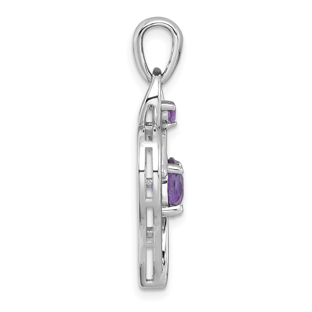 Sterling Silver Rhodium Plated Polished Amethyst Open Heart Pendant