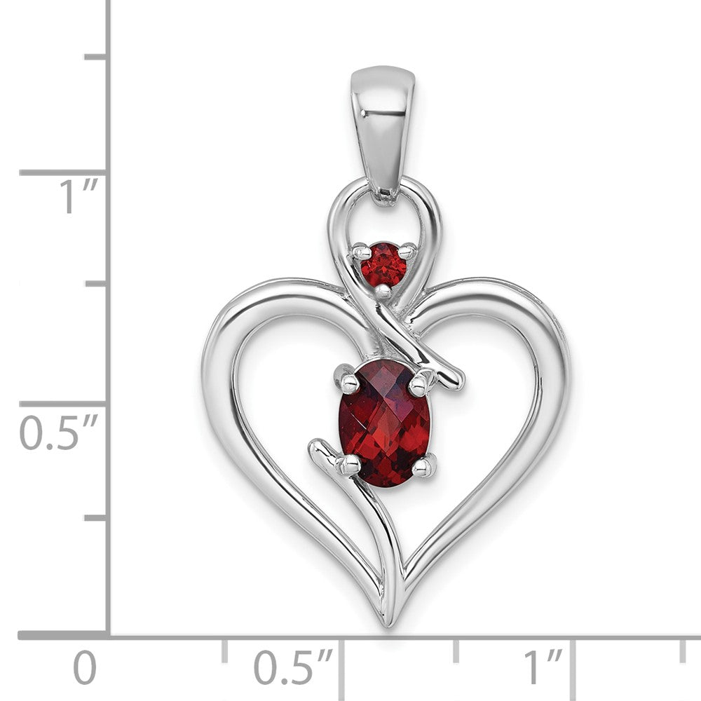 Sterling Silver Rhodium-Plated Polished Garnet Open Heart Pendant