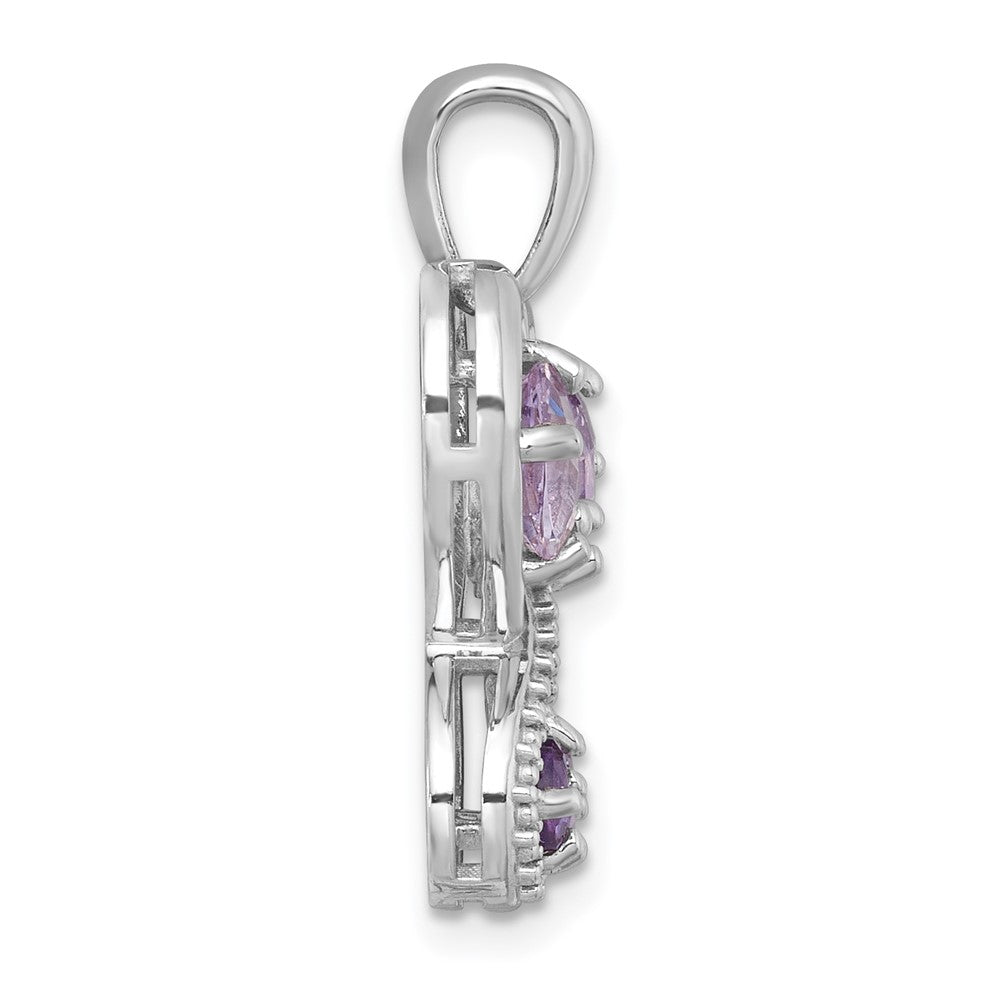 Sterling Silver Rh-Pltd Amethyst/rose De France Quartz Heart Butterfly Pendant