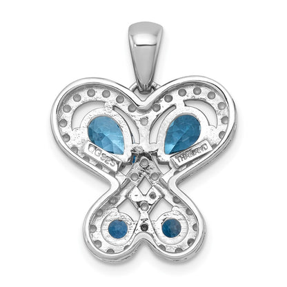 Sterling Silver Rh-Pltd Polished Lsbt and London Bt Heart Butterfly Pendant