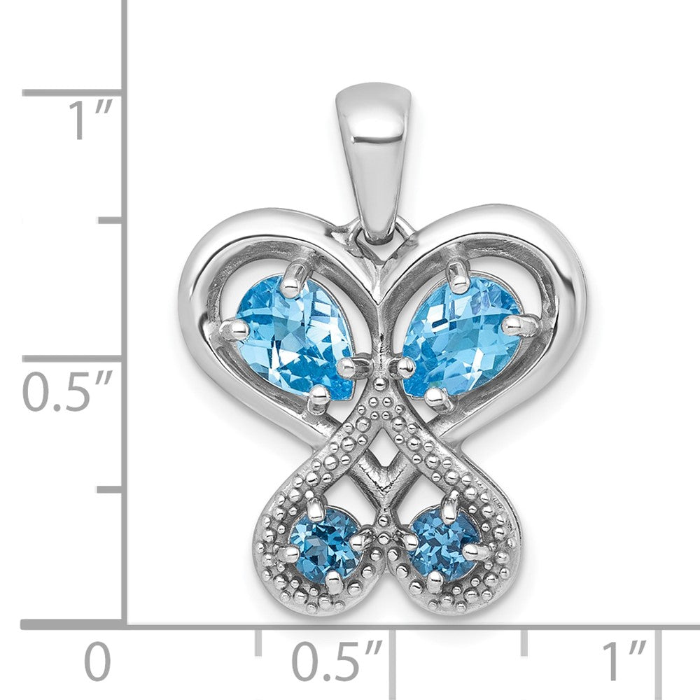 Sterling Silver Rh-Pltd Polished Lsbt and London Bt Heart Butterfly Pendant
