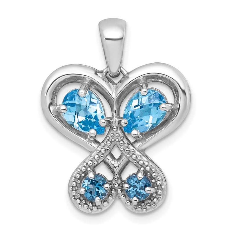 Sterling Silver Rh-Pltd Polished Lsbt and London Bt Heart Butterfly Pendant
