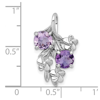 Sterling Silver Rh-Pltd Textured Am/rose De France Quartz Floral Chain Slide