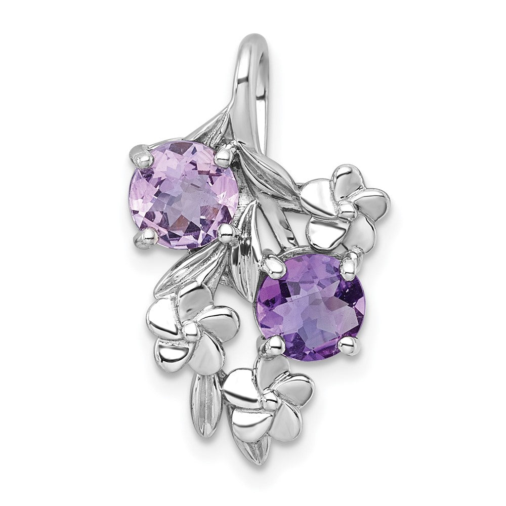 Sterling Silver Rh-Pltd Textured Am/rose De France Quartz Floral Chain Slide