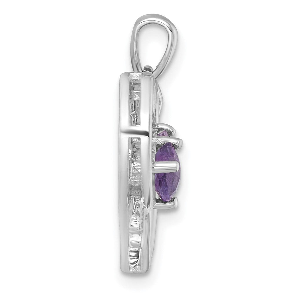 Sterling Silver Rhodium Plated Amethyst/rose De France Quartz Arrow Heart Pendant