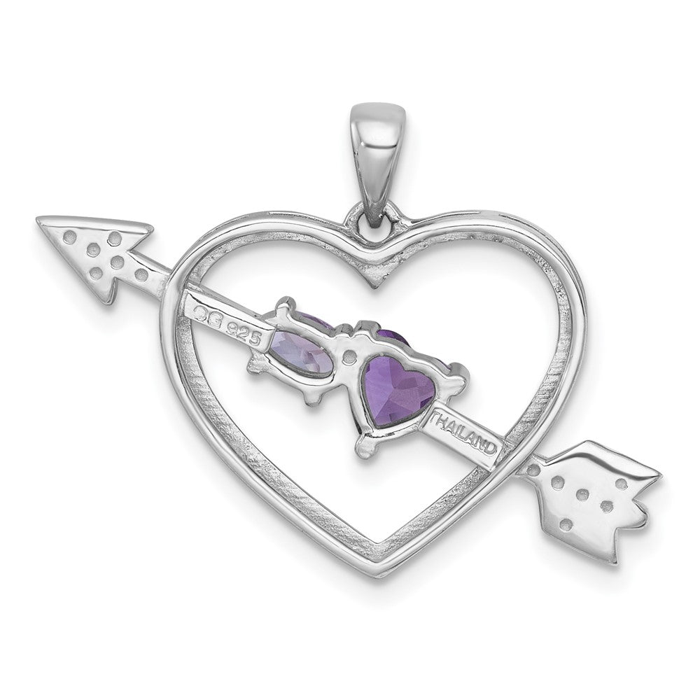 Sterling Silver Rhodium Plated Amethyst/rose De France Quartz Arrow Heart Pendant