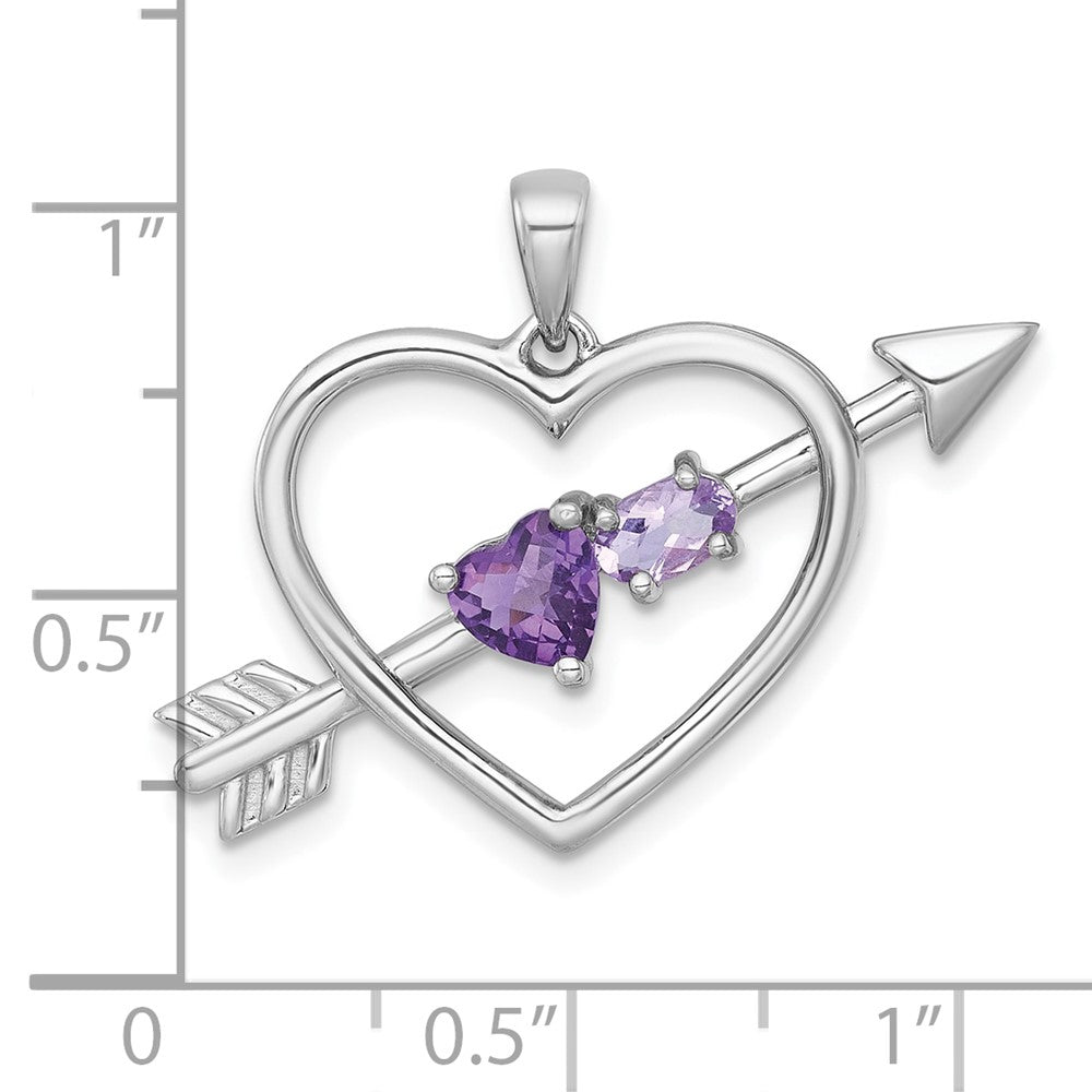 Sterling Silver Rhodium Plated Amethyst/rose De France Quartz Arrow Heart Pendant