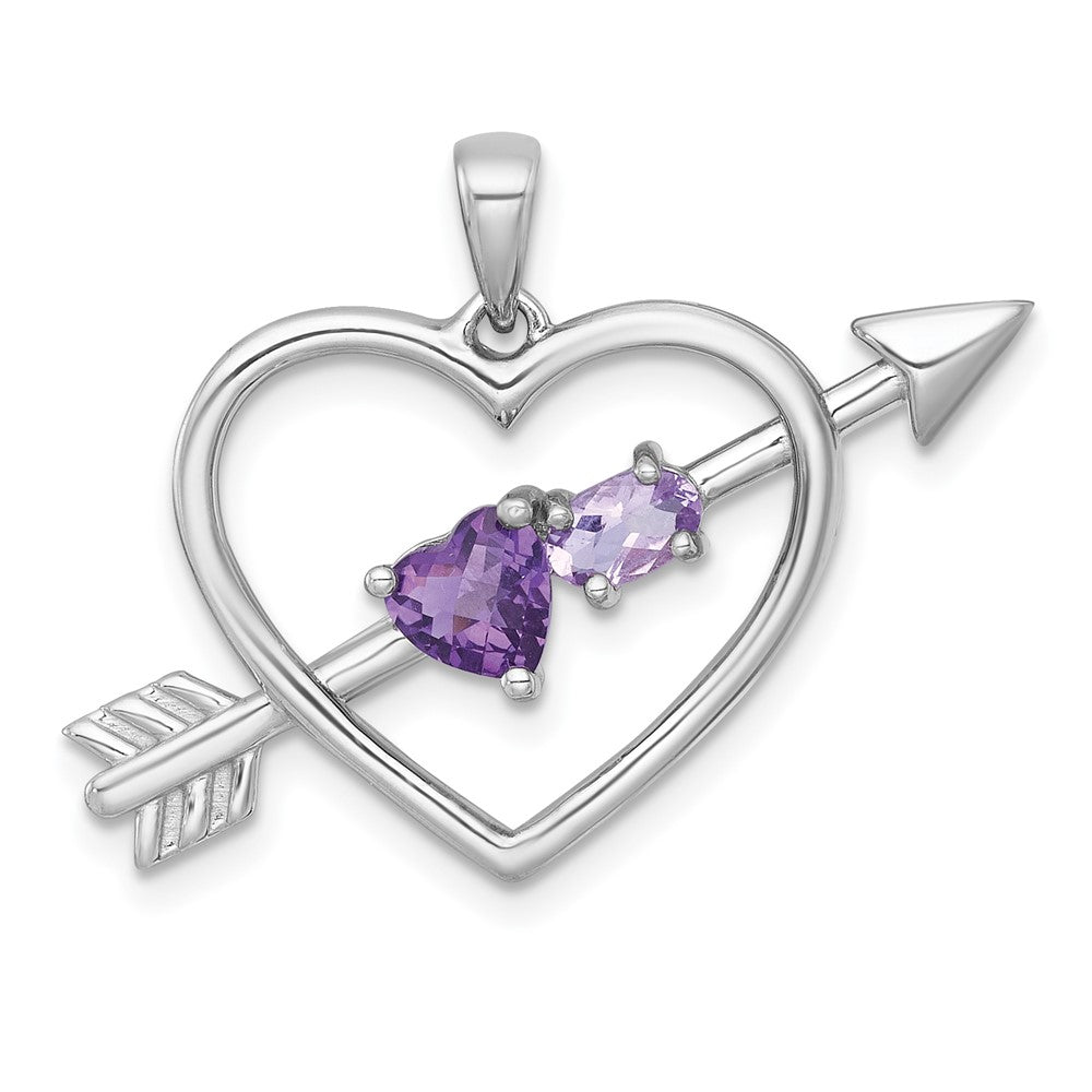 Sterling Silver Rhodium Plated Amethyst/rose De France Quartz Arrow Heart Pendant