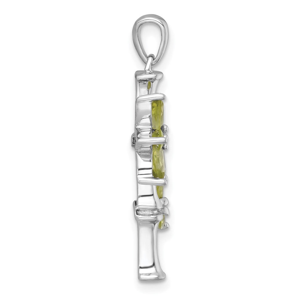 Sterling Silver Rhodium Plated Polished Fancy Peridot Bamboo Pendant