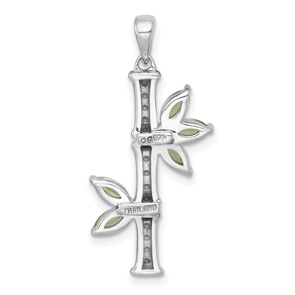 Sterling Silver Rhodium Plated Polished Fancy Peridot Bamboo Pendant