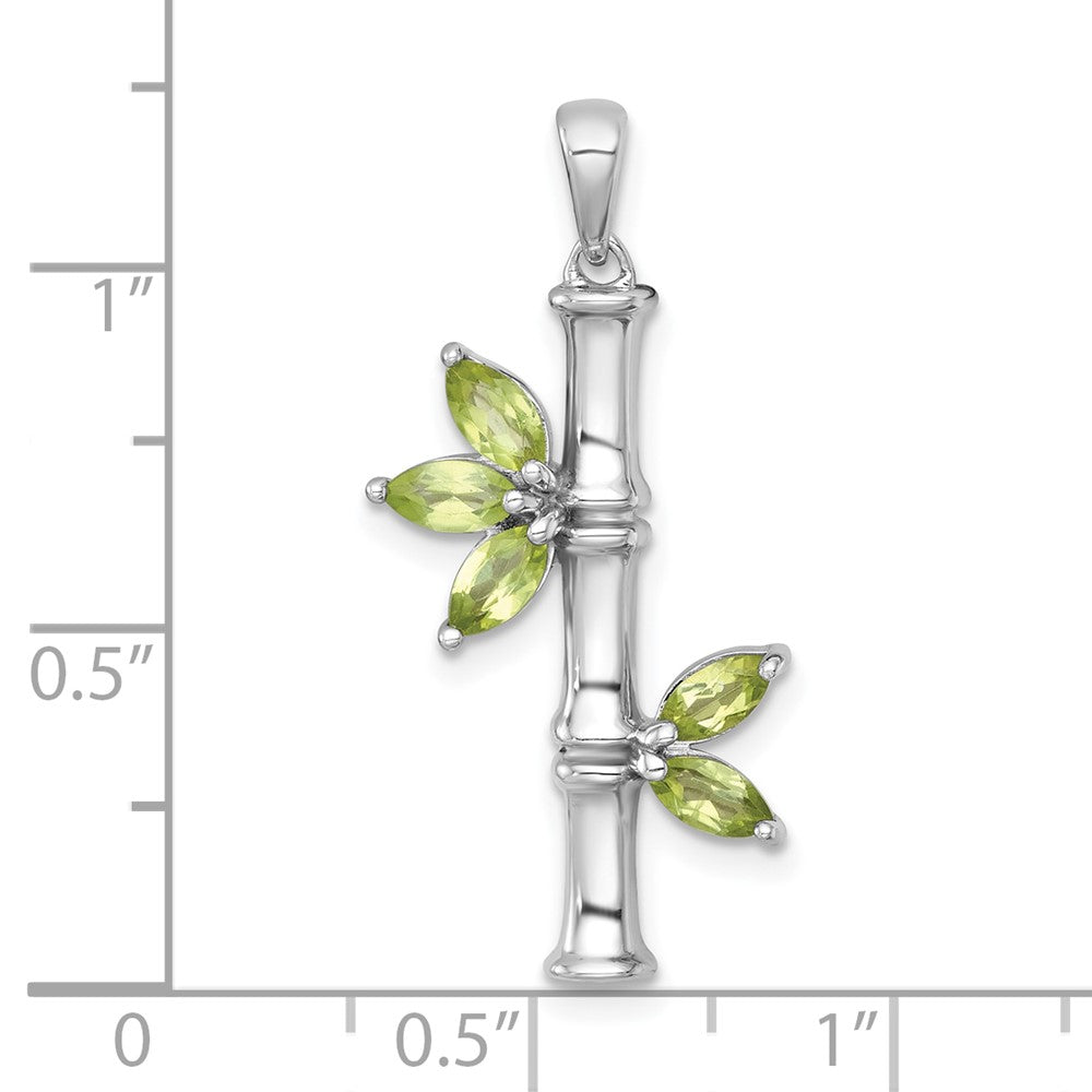 Sterling Silver Rhodium Plated Polished Fancy Peridot Bamboo Pendant