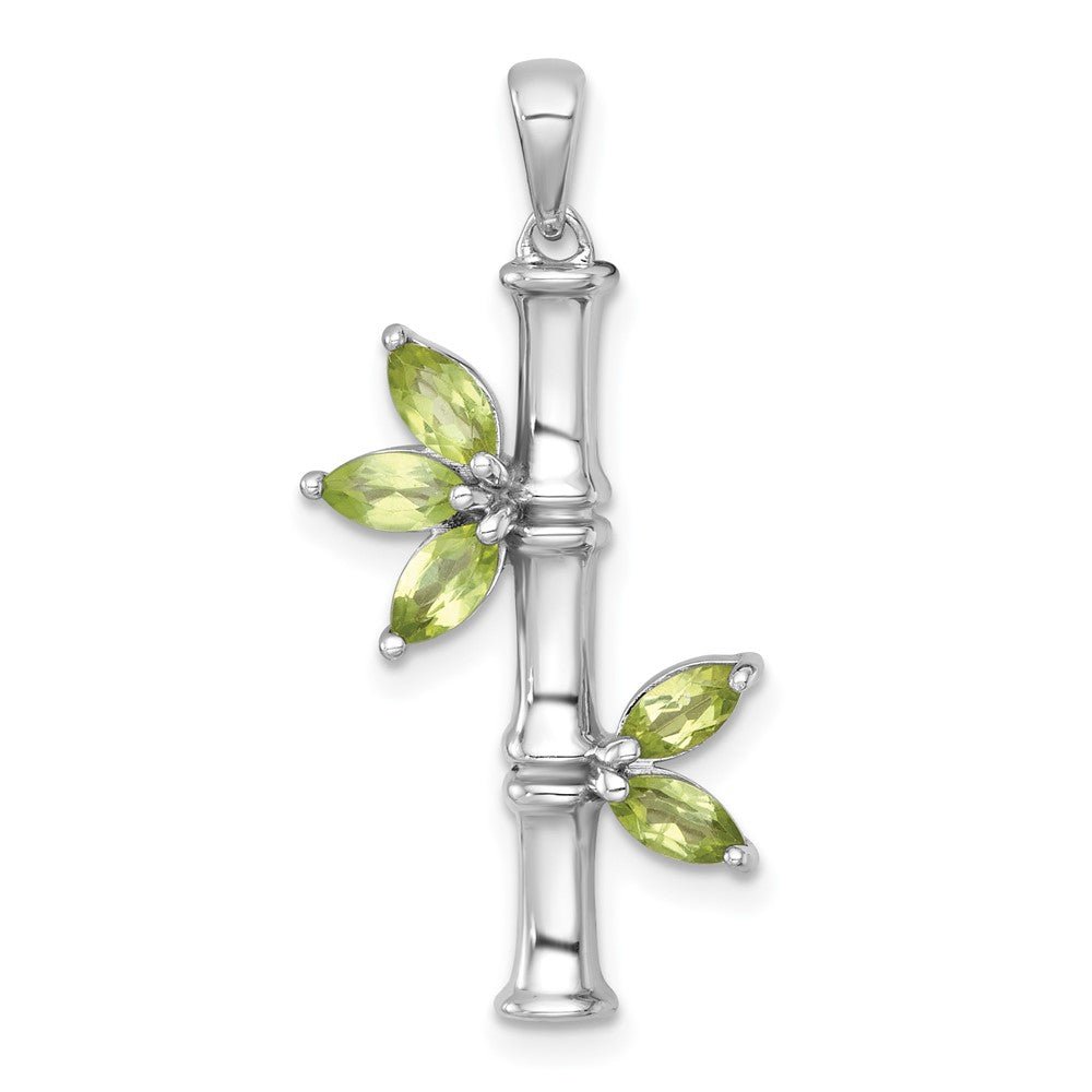 Sterling Silver Rhodium Plated Polished Fancy Peridot Bamboo Pendant