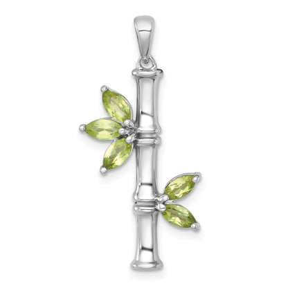 Sterling Silver Rhodium Plated Polished Fancy Peridot Bamboo Pendant