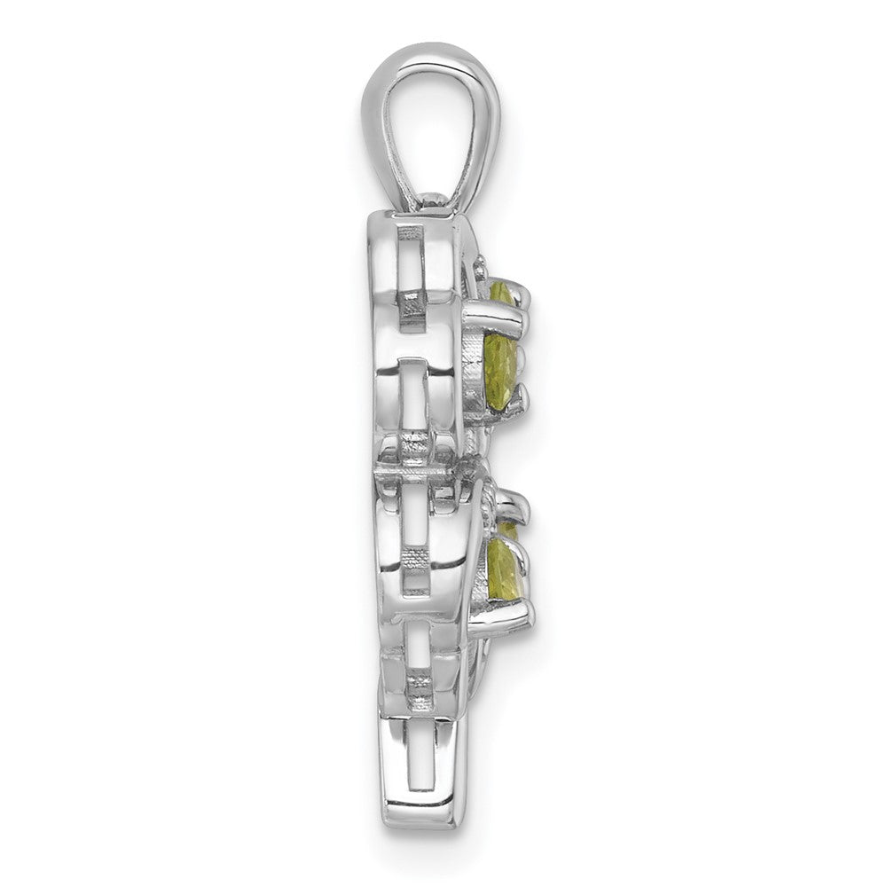 Sterling Silver Rhodium Plated Polished Peridot and White Topaz Clover Pendant